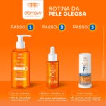 Rotina da pele oleosa Darrow: 1 - Gel de limpeza; 2 - Sérum com Vitamina C; 3 - Stick Facial.