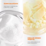 Ácido salicílico: controla a oleosidade e previne a acne. Ceras de origem vegetal: fácil espalhabilidade com toque seco.